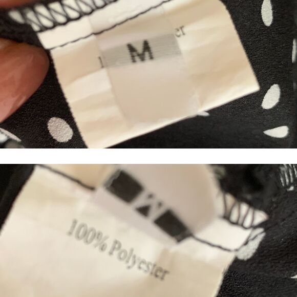 Black White Polka Dot Midi Sundress Size M Adjustable Straps Side Zip Smock - Picture 9 of 9